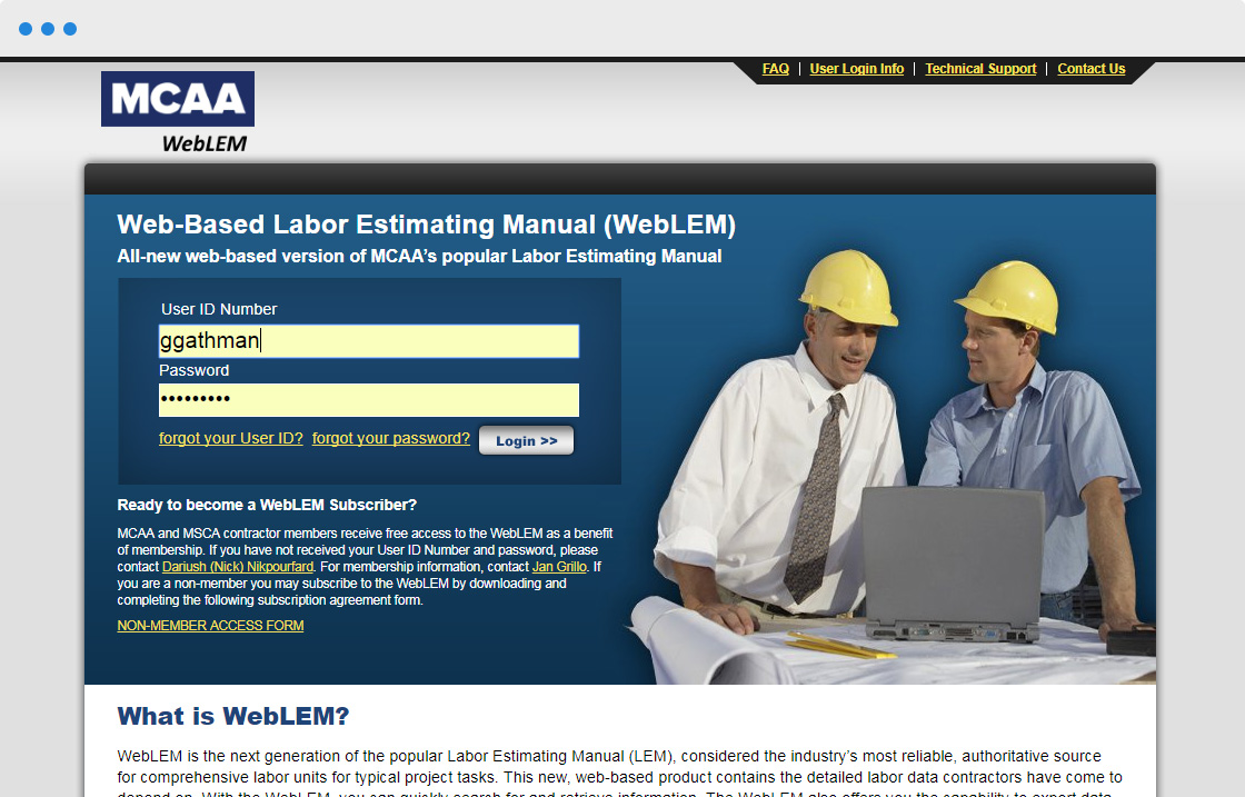 WebFirst is here for the assist with Mechanical Contractors Association of America (MCAA) Web Labor Estimating Manual (WebLEM) project!